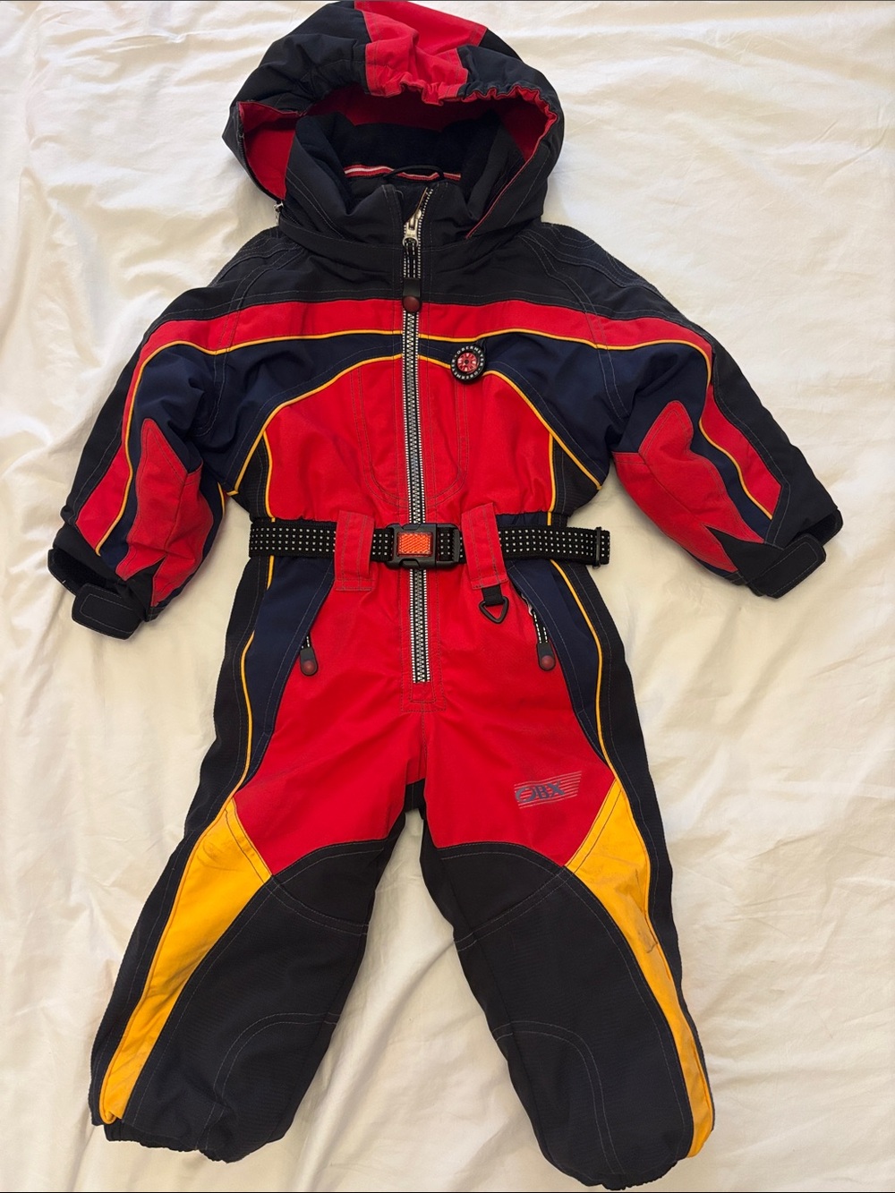 Obermeyer Red and Navy Kids Hooded Ski Jacket